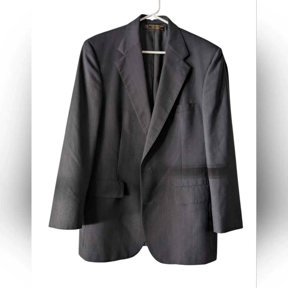 Brooks Brothers Vintage Black Pinstriped Wool Blend Blazer 41R